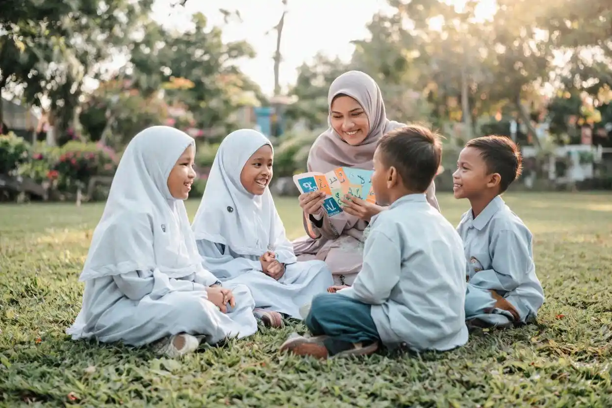 Aktivitas islami untuk anak usia 4-6 tahun di sekolah bersama guru dan teman
